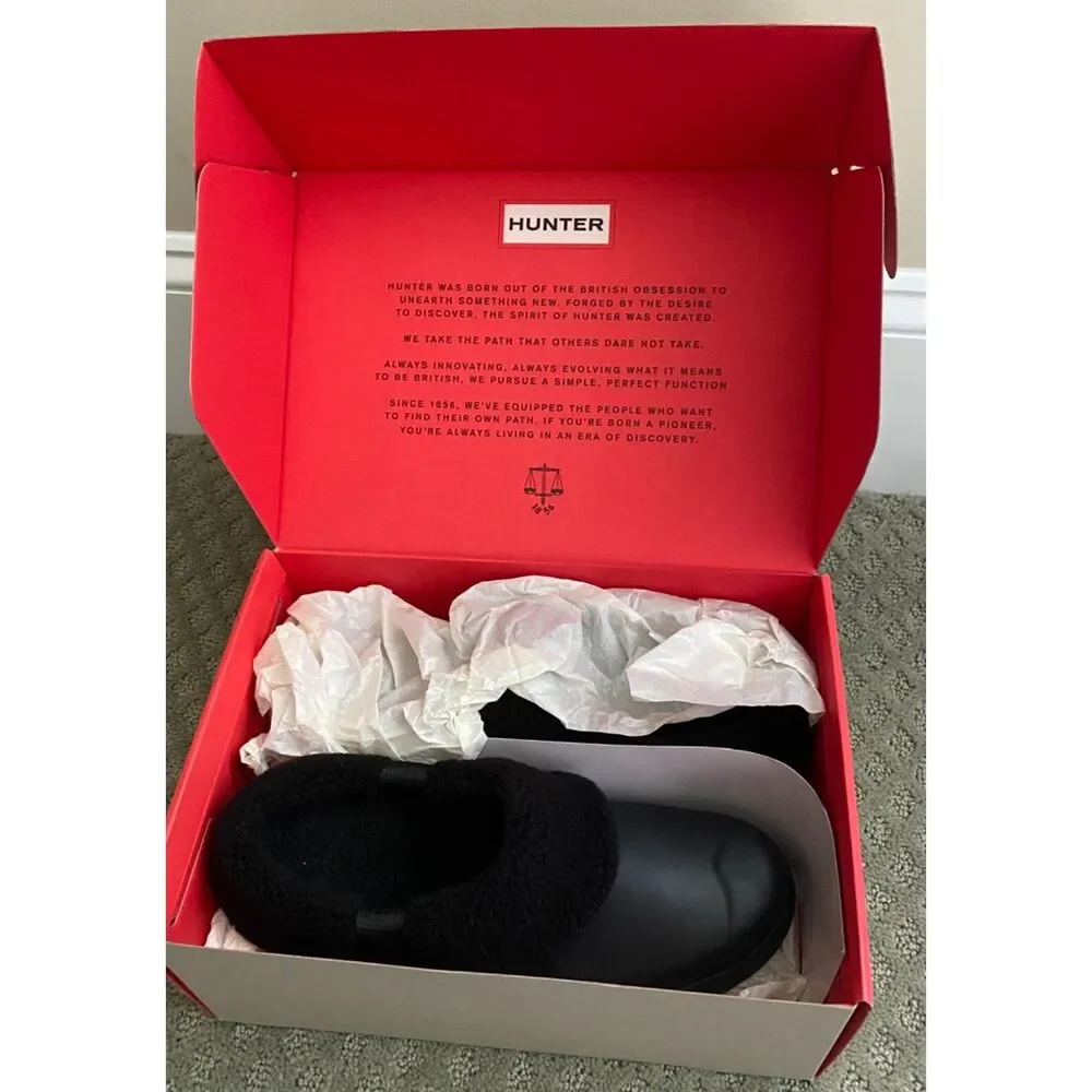 Hunter Black Faux Fur Clogs Men's Sz 9 New in Box